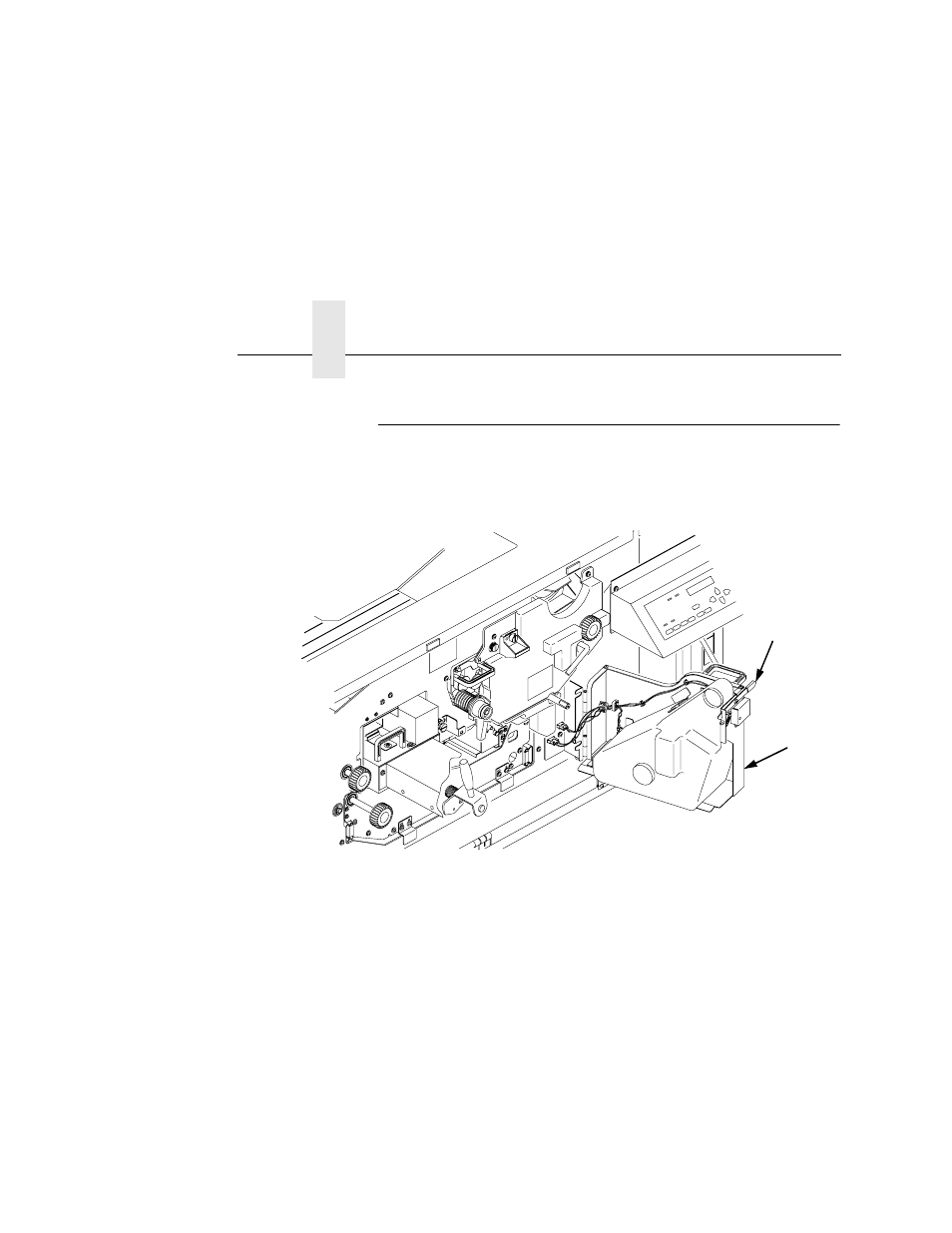 Paper jam in the transport input section, 1) opening lever, 2) waste toner recovery unit | Chapter 6 | Printronix L5035 User Manual | Page 206 / 278