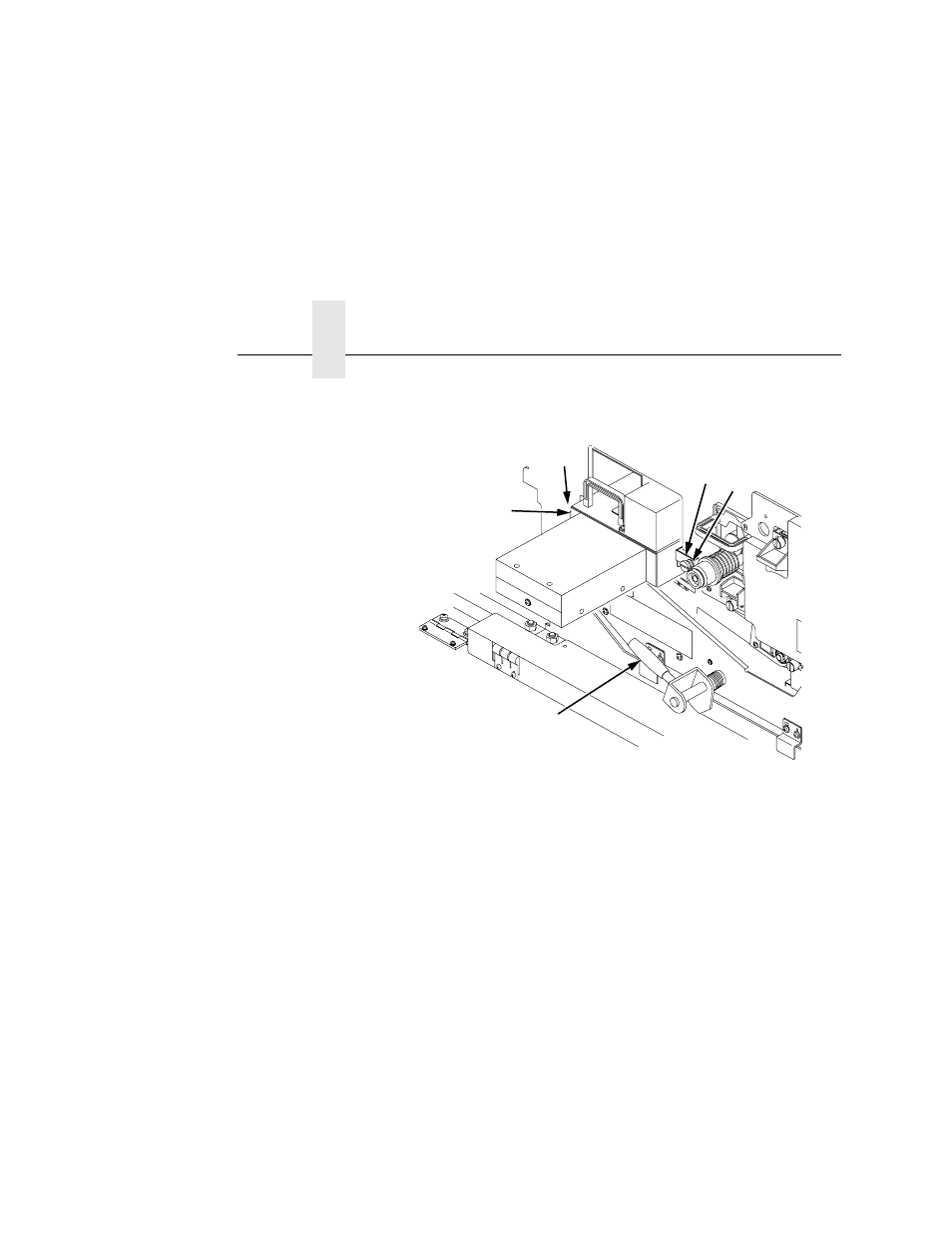 1) green lever, 2) fuser unit, 3) thumbscrew (not visible in figure) | 4) holding plate, 5) thumbscrew, Caution, Chapter 4 | Printronix L5535 User Manual | Page 112 / 180