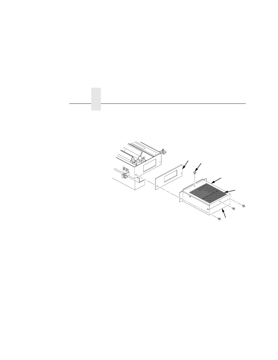 1) foam gasket, 2) screw (4), 3) filter holding plate | 4) lamp filter (air filter), 5) lamp duct, Vacuum the lamp filter, then install it, Vacuum any paper dust from the printer frame, Chapter 4 | Printronix L5535 User Manual | Page 114 / 180