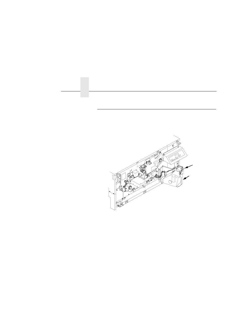 Paper jam in the transport input section, 1) opening lever, 2) waste toner recovery unit | Chapter 5 | Printronix L5535 User Manual | Page 140 / 180