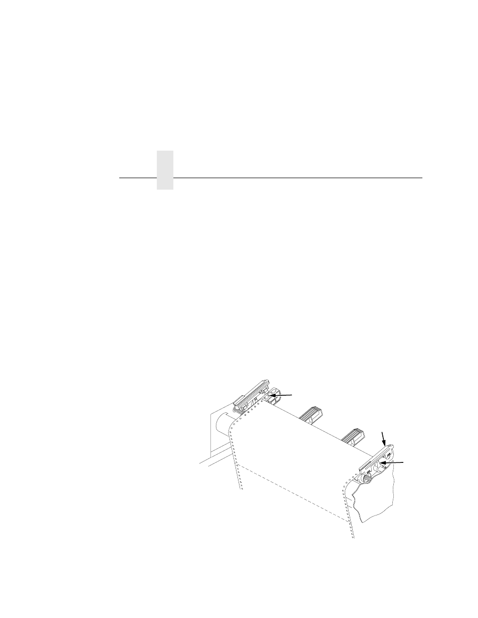 Lock the right tractor with the tractor lock, 1) tractor pins, 2) tractor gate | 3) tractor lock, Chapter 2 | Printronix L5535 User Manual | Page 30 / 180