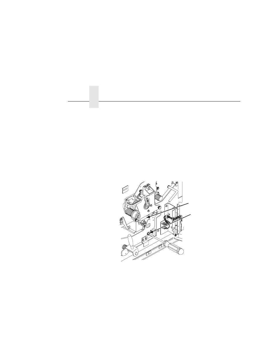 Caution, 1) transfer charger, 2) transfer elevator drive shaft | Chapter 4 | Printronix L5020 User Manual | Page 116 / 248