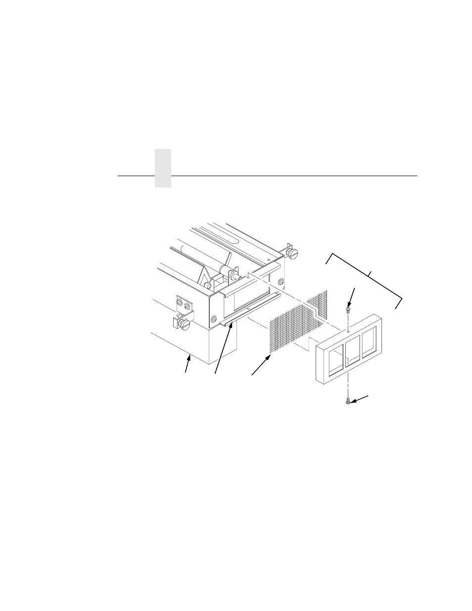 1) screws (2), 2) filter housing, 3) filter | 4) filter holding plate, 5) fuser unit, Vacuum the filter, then install it, Vacuum any paper dust from the printer frame, Chapter 5 | Printronix L5020 User Manual | Page 160 / 248