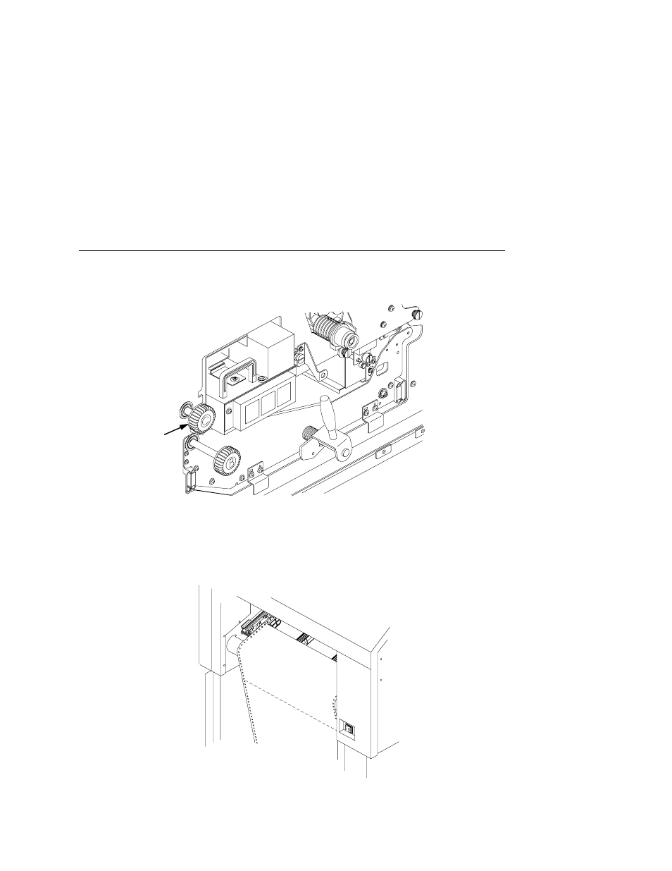 Turn knob c, clockwise to unlock it, 1) knob c, Pull the paper out from the paper entrance | Printronix L5020 User Manual | Page 179 / 248