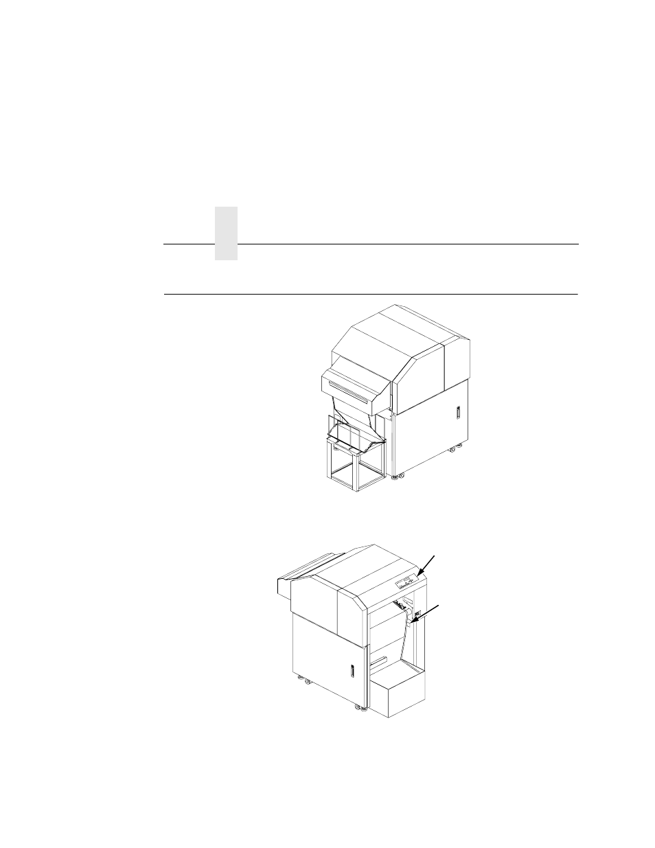 Components and labels, 1) control panel, 2) caution | Figure 1 : front and rear views, Chapter 1 | Printronix L5020 User Manual | Page 20 / 248