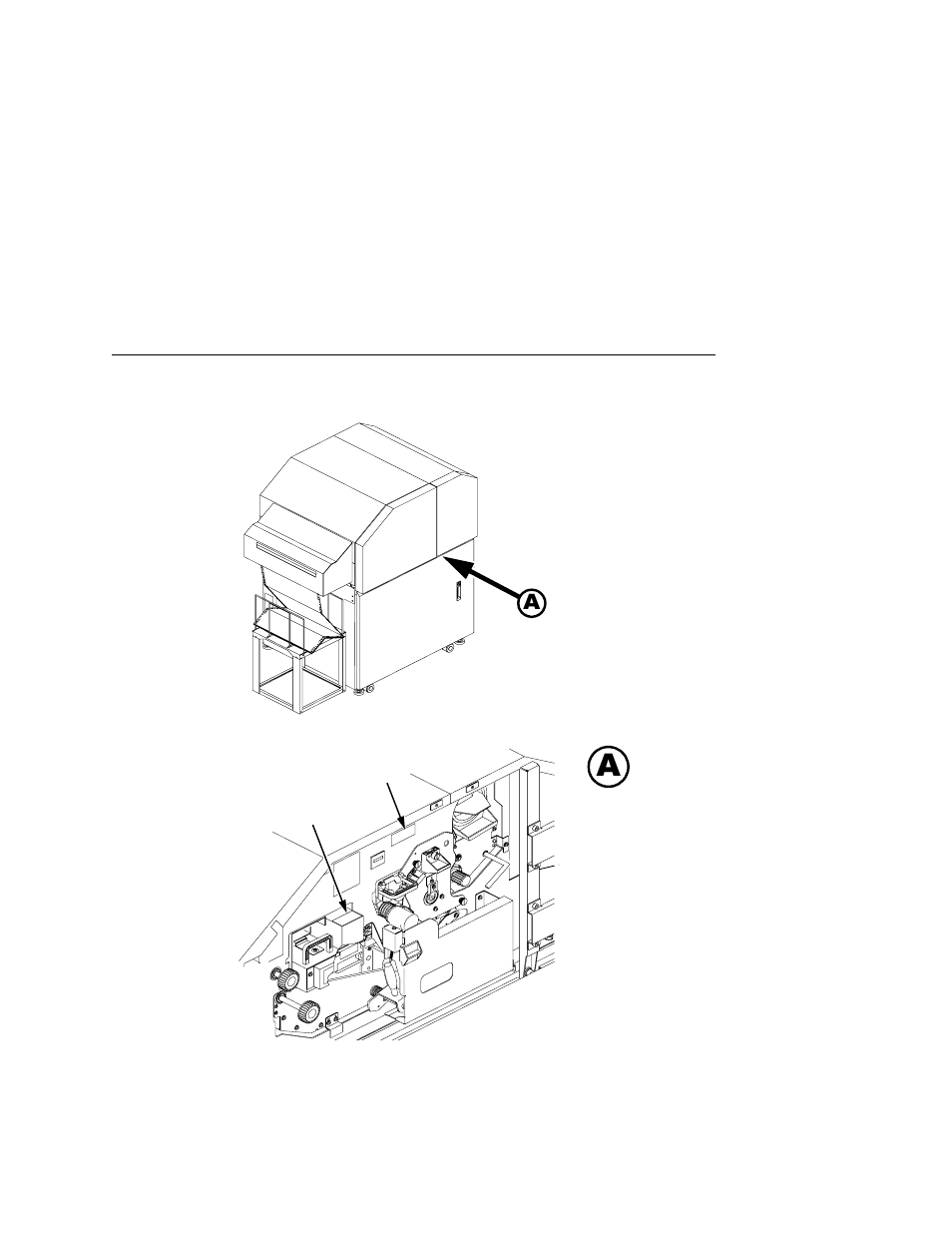 1) caution, 2) warning, Figure 2 : safety labels behind front upper doors | Printronix L5020 User Manual | Page 21 / 248