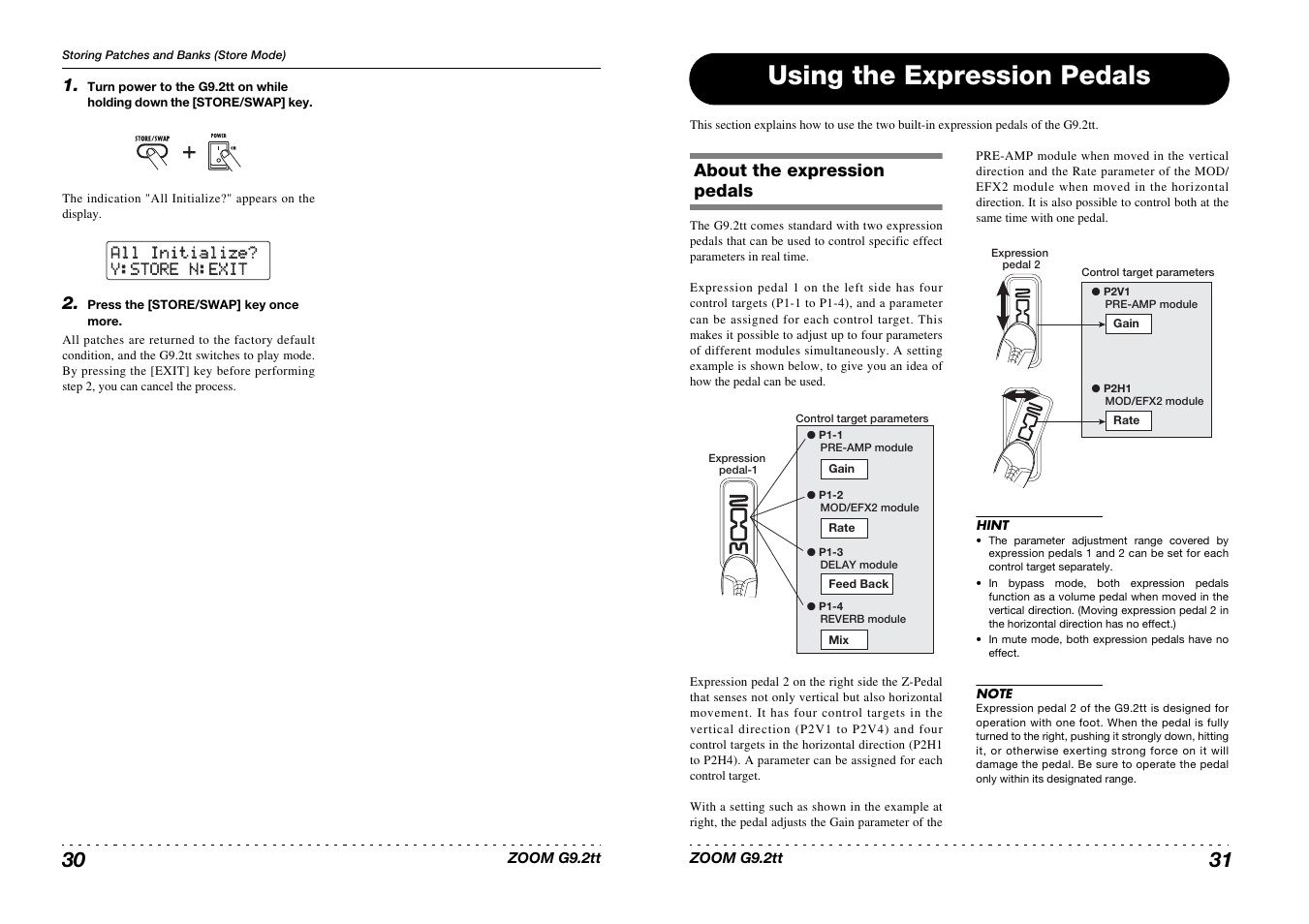 Using the expression pedals | Princeton Digital (USA) Guitar Effects Console G9.2tt2q User Manual | Page 16 / 51