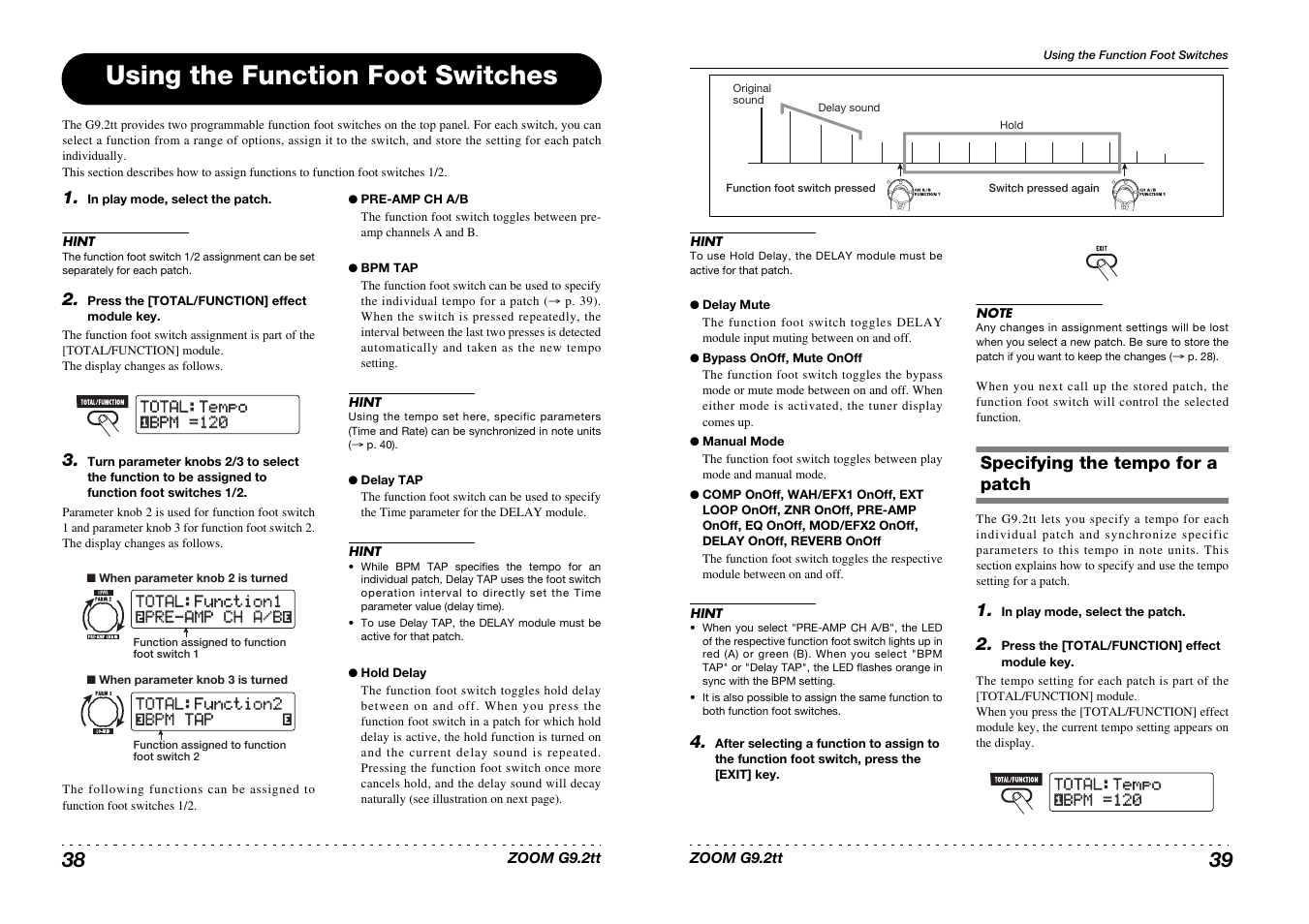 Using the function foot switches | Princeton Digital (USA) Guitar Effects Console G9.2tt2q User Manual | Page 20 / 51