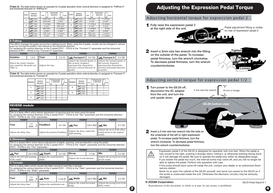 Adjusting the expression pedal torque | Princeton Digital (USA) Guitar Effects Console G9.2tt2q User Manual | Page 43 / 51