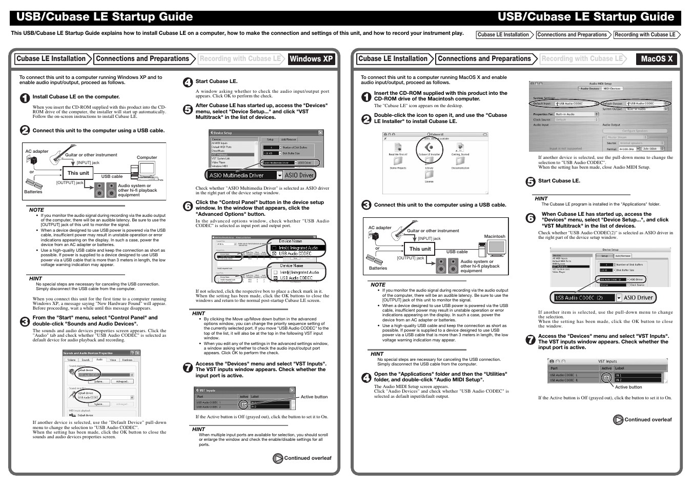 Windows xp, Macos x, Cubase le installation | Princeton Digital (USA) Guitar Effects Console G9.2tt2q User Manual | Page 48 / 51
