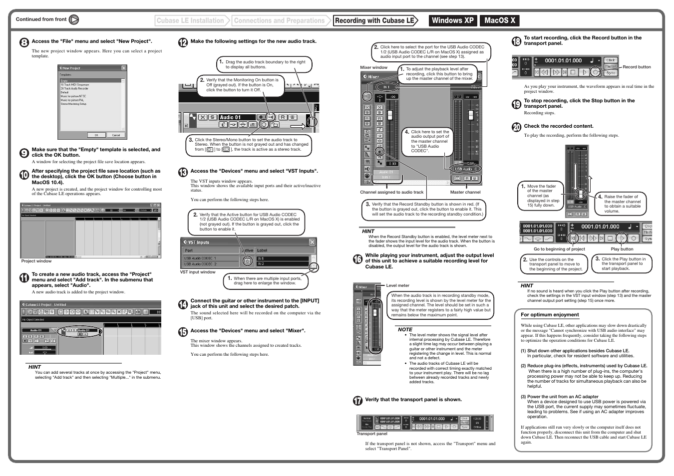 Windows xp macos x, Cubase le installation | Princeton Digital (USA) Guitar Effects Console G9.2tt2q User Manual | Page 49 / 51
