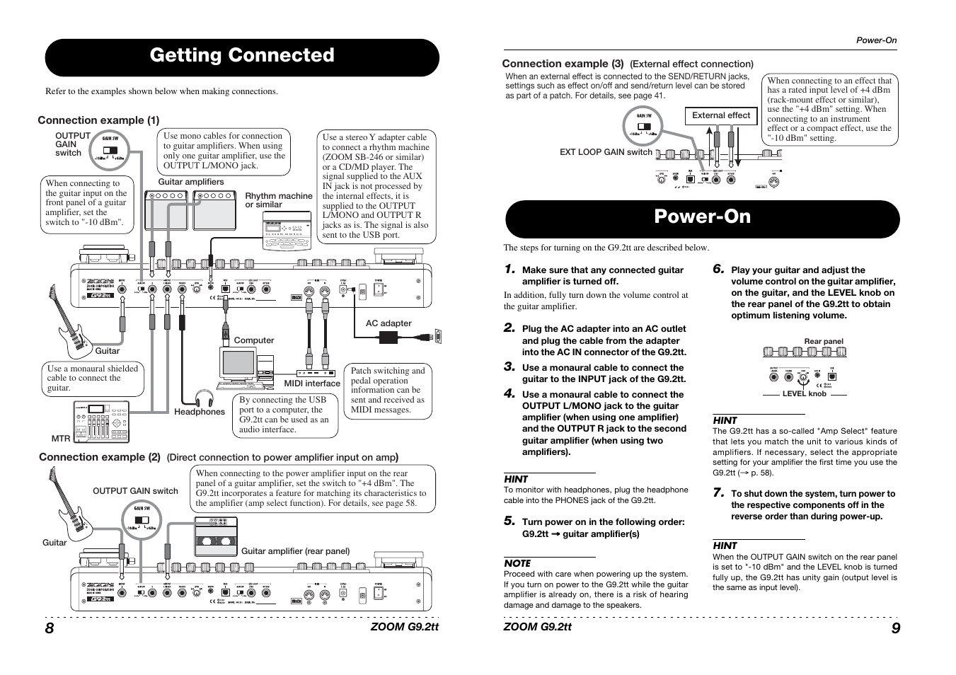 Getting connected, Power-on | Princeton Digital (USA) Guitar Effects Console G9.2tt2q User Manual | Page 5 / 51