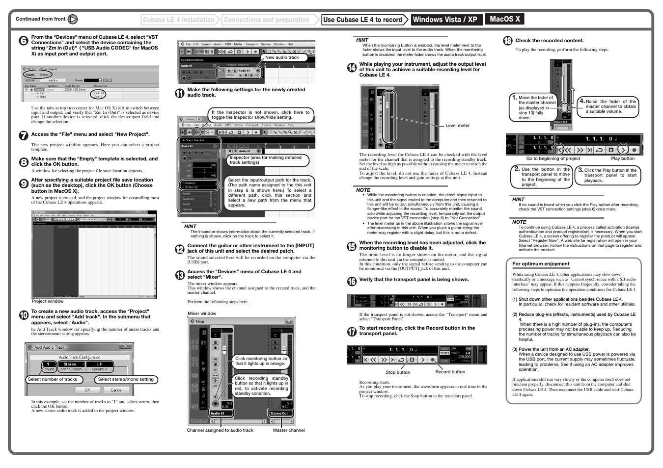Macos x, Windows vista / xp, Cubase le 4 installation | Princeton Digital (USA) Guitar Effects Console G9.2tt2q User Manual | Page 51 / 51