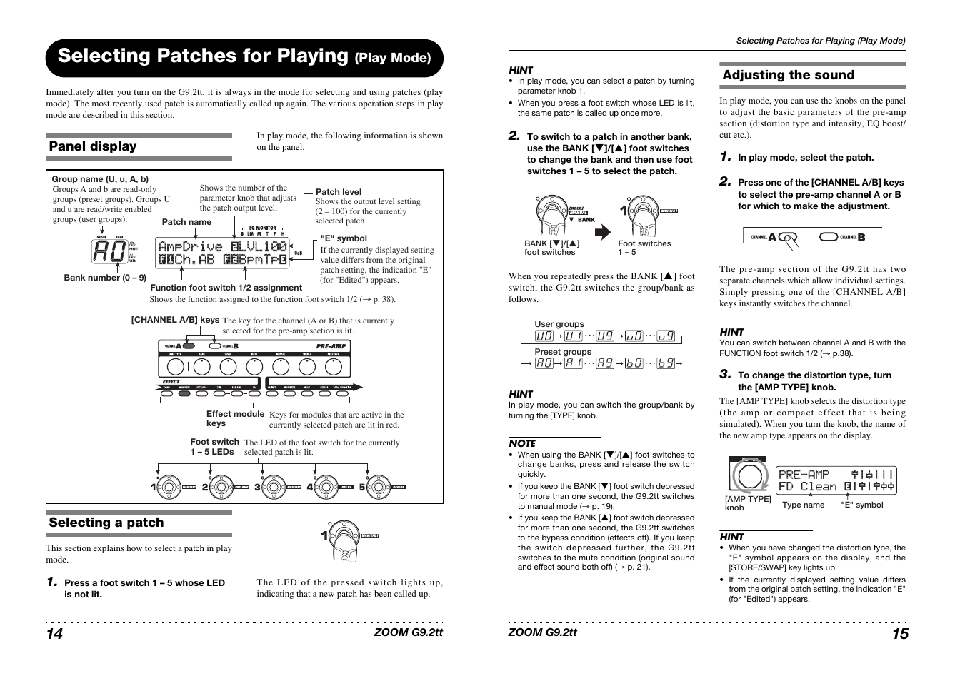 Selecting patches for playing | Princeton Digital (USA) Guitar Effects Console G9.2tt2q User Manual | Page 8 / 51