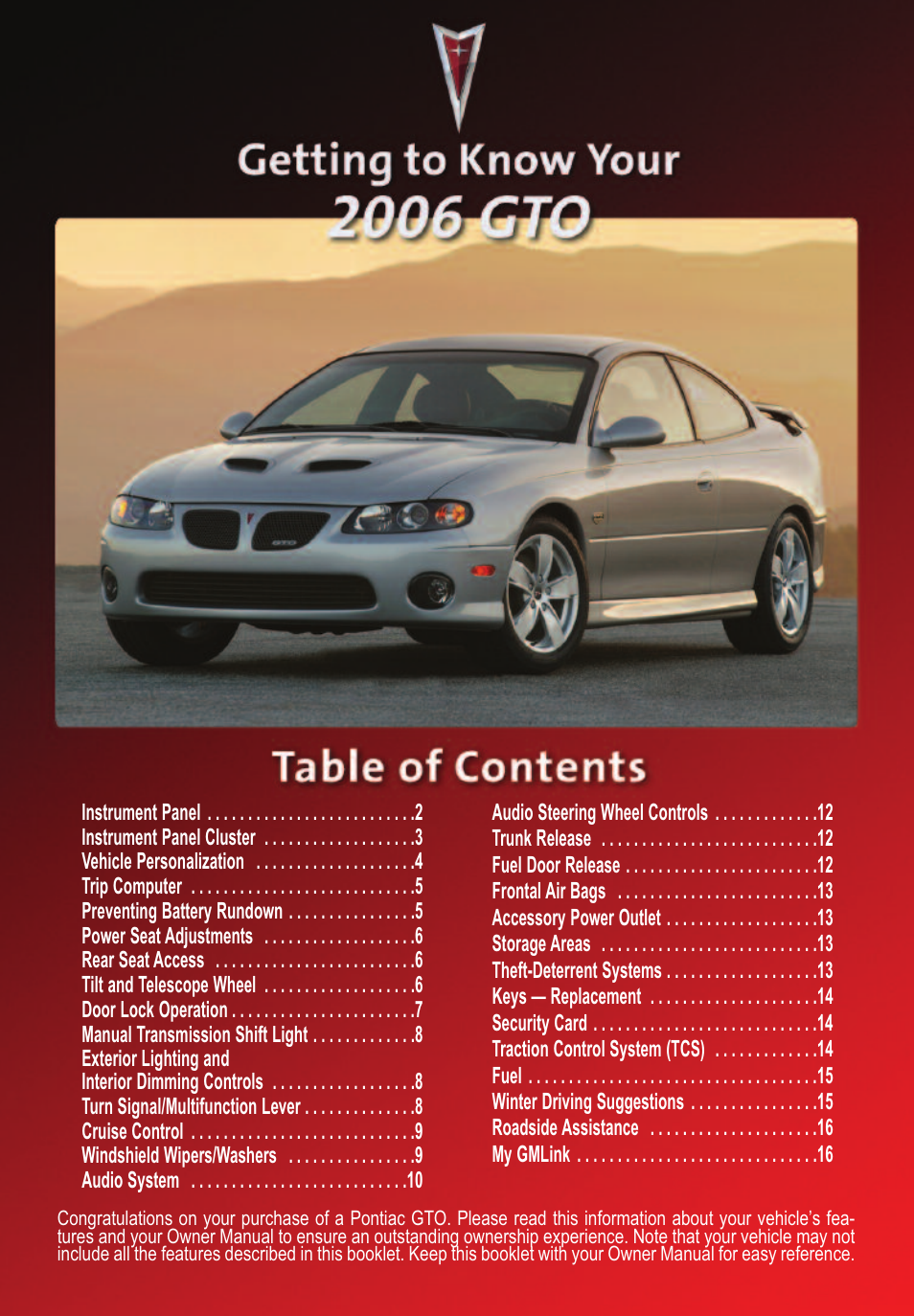Pontiac 2006 Gto User Manual | 16 pages