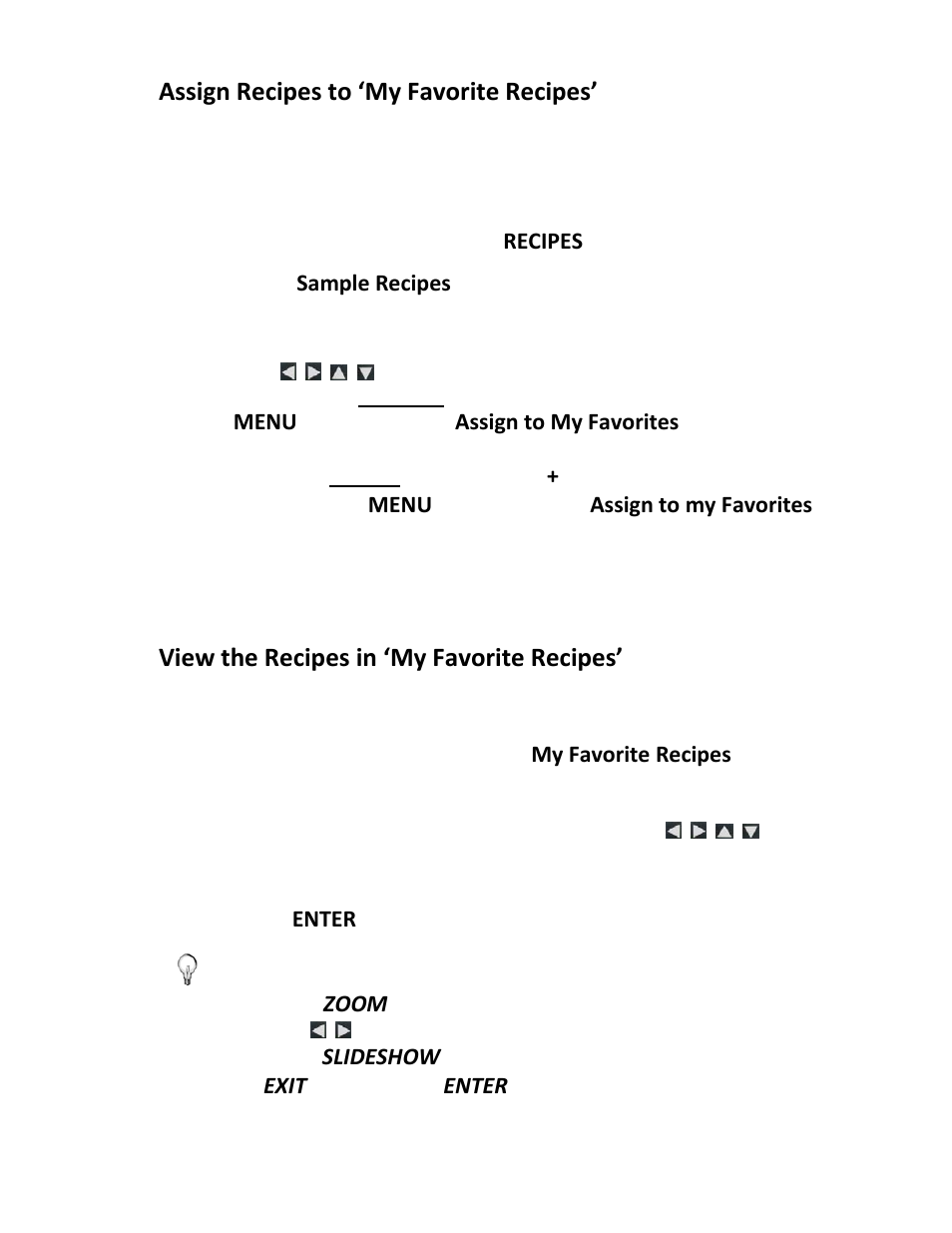 Assign recipes to ‘my favorite recipes, View the recipes in ‘my favorite recipes | Pandigital PI1002DW User Manual | Page 30 / 52