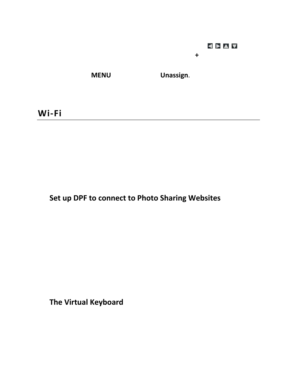 Wi-fi, Set up dpf to connect to photo sharing websites, The virtual keyboard | Pandigital PI1002DW User Manual | Page 32 / 52