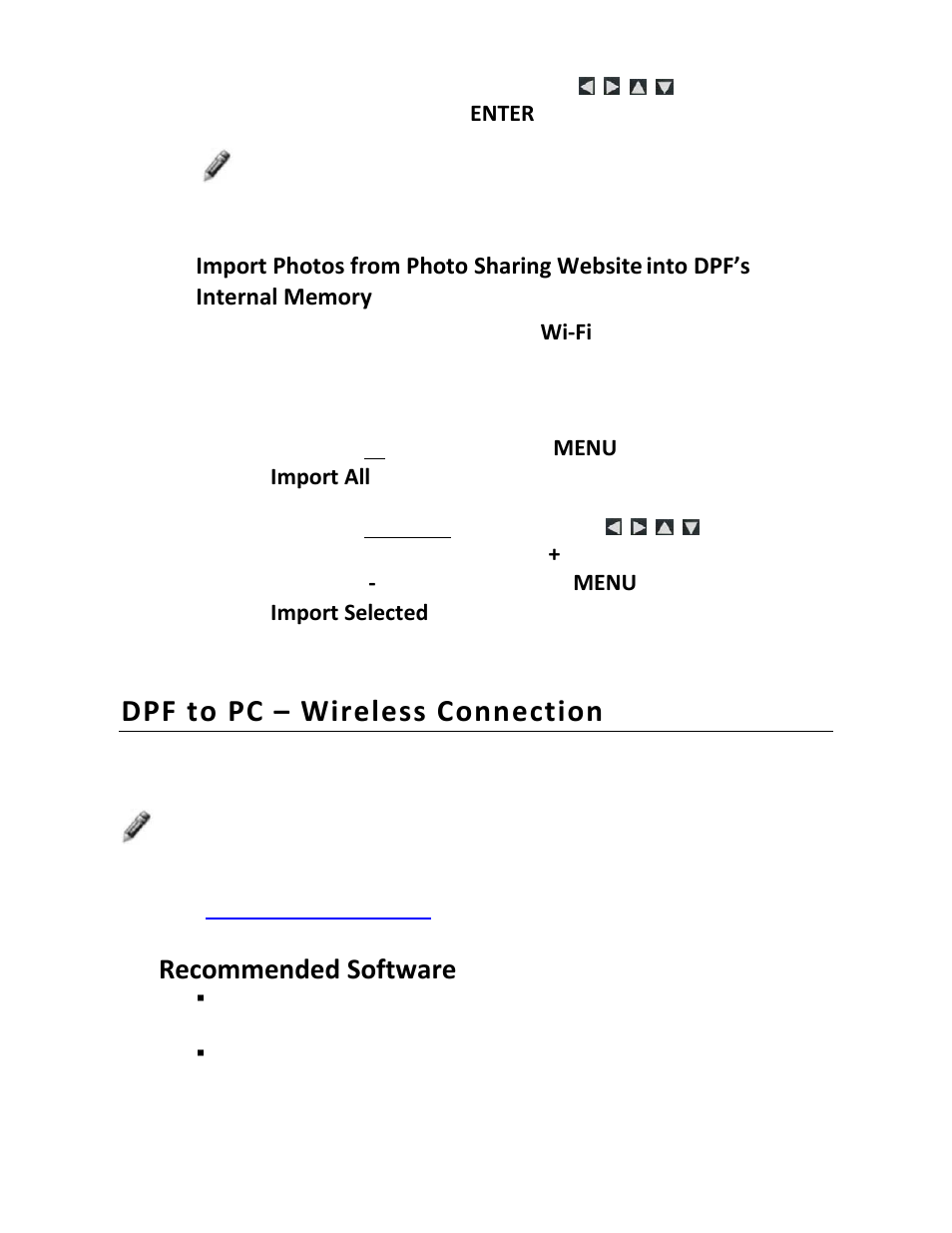 Dpf to pc – wireless connection, Recommended software | Pandigital PI1002DW User Manual | Page 40 / 52