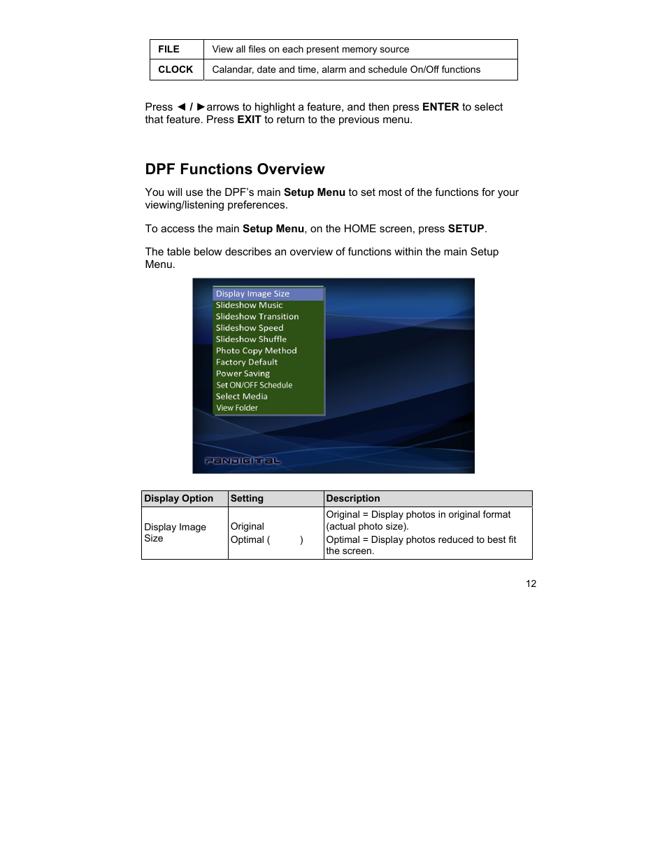 Dpf functions overview | Pandigital UGPI7000W01 User Manual | Page 12 / 42