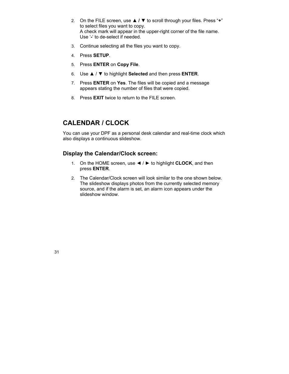 Calendar / clock | Pandigital UGPI7000W01 User Manual | Page 31 / 42