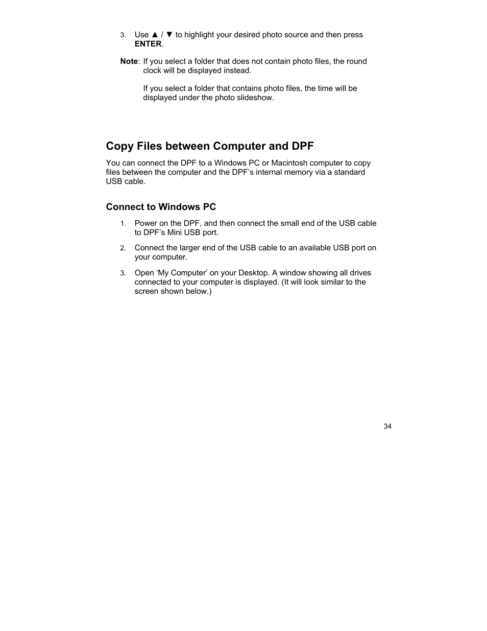 Copy files between computer and dpf | Pandigital UGPI7000W01 User Manual | Page 34 / 42