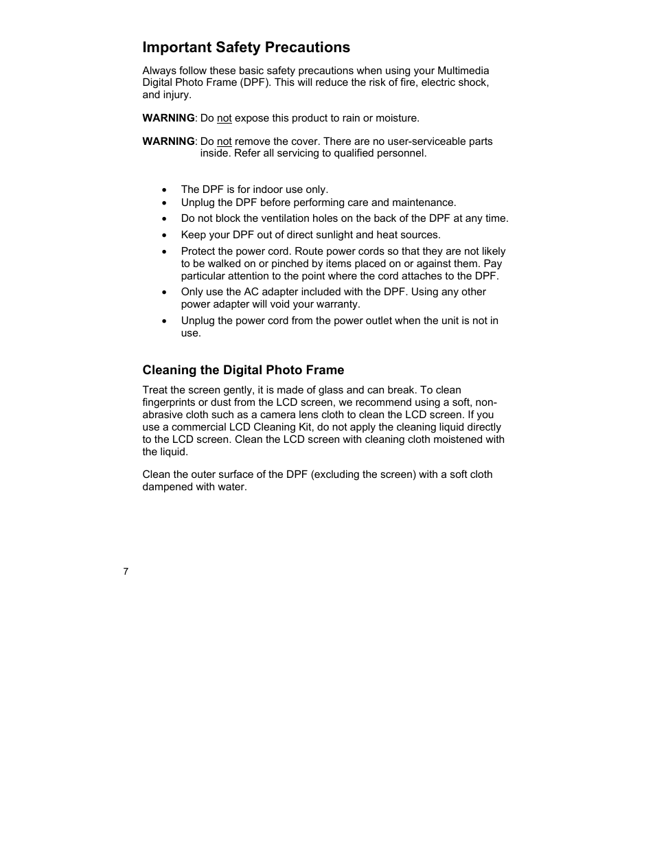 Important safety precautions | Pandigital UGPI7000W01 User Manual | Page 7 / 42