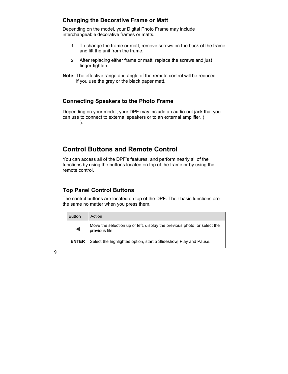 Control buttons and remote control | Pandigital UGPI7000W01 User Manual | Page 9 / 42