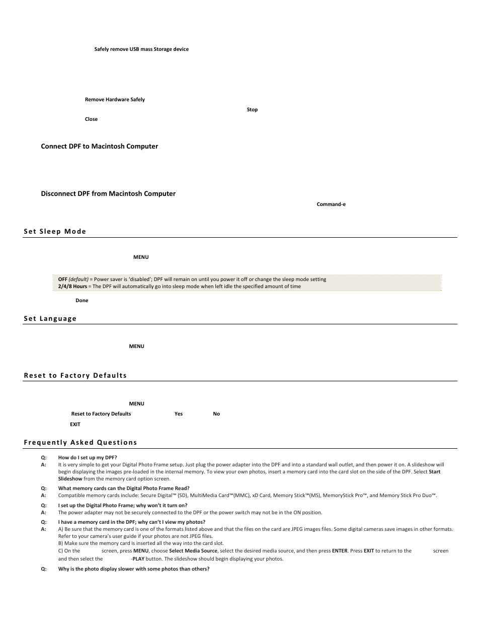 Connect dpf to macintosh computer, Disconnect dpf from macintosh computer | Pandigital PI7002AW User Manual | Page 12 / 41