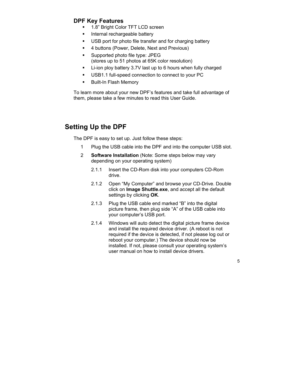 Setting up the dpf | Pandigital PAN1802A User Manual | Page 5 / 10