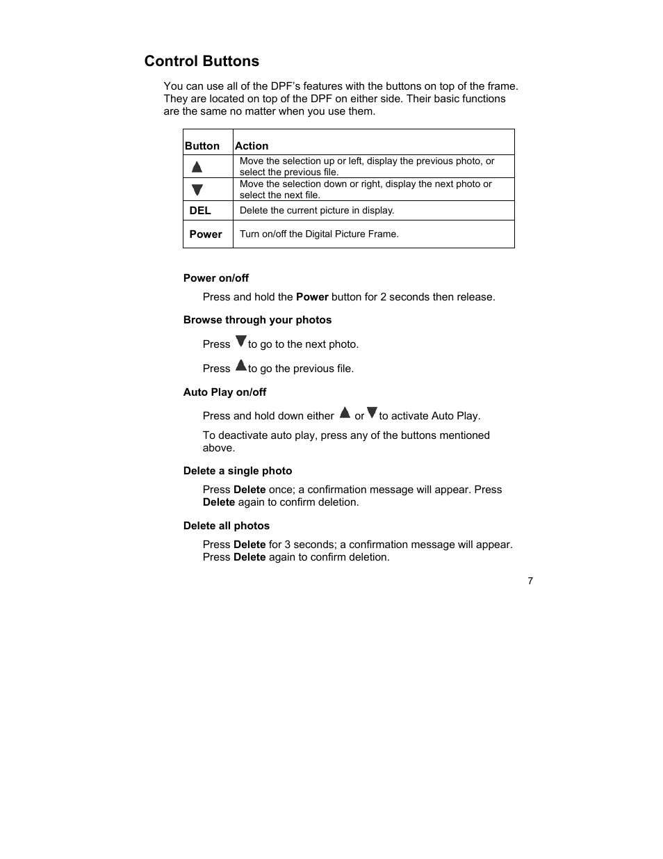 Control buttons | Pandigital PAN1802A User Manual | Page 7 / 10