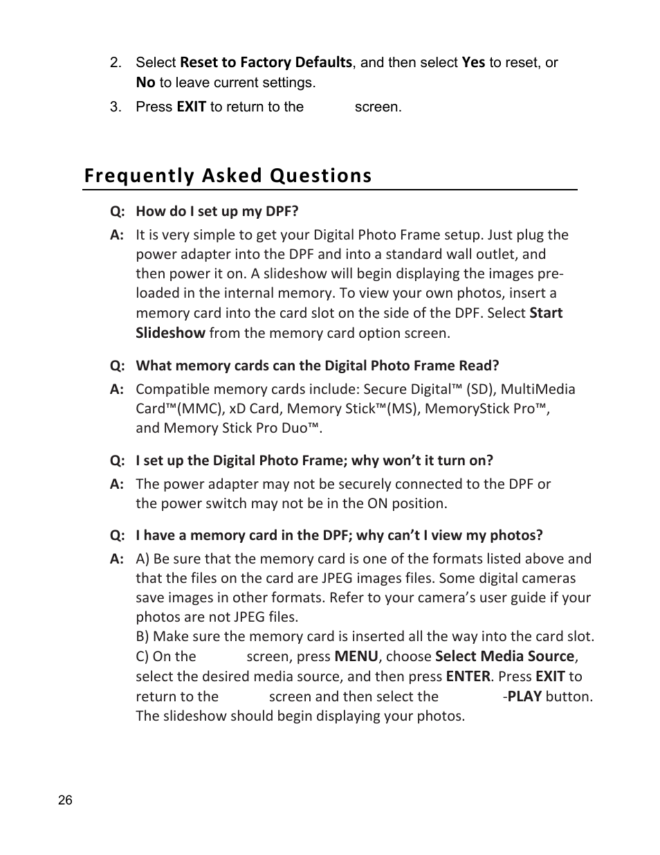 Frequently asked questions | Pandigital PI9001DW User Manual | Page 26 / 30