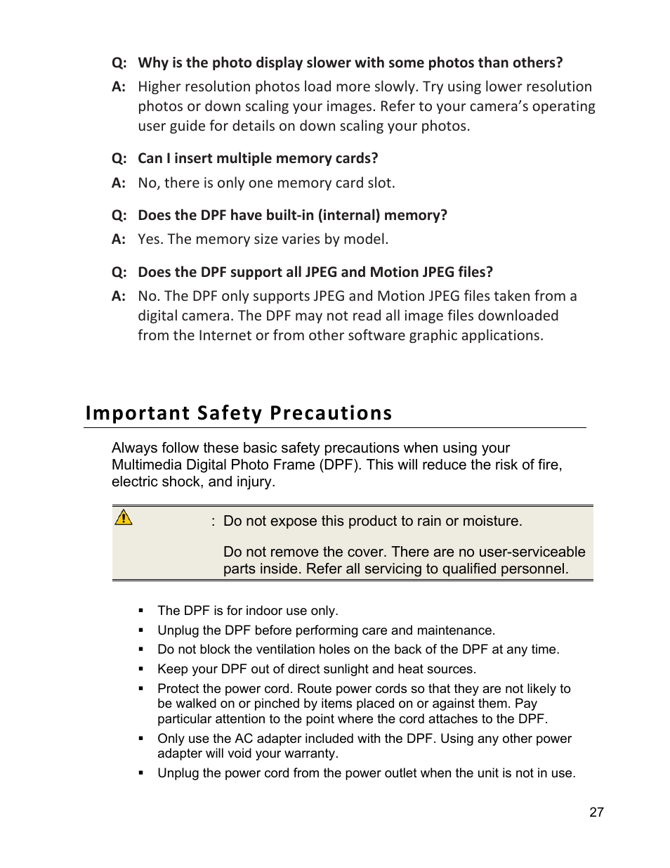 Important safety precautions | Pandigital PI9001DW User Manual | Page 27 / 30