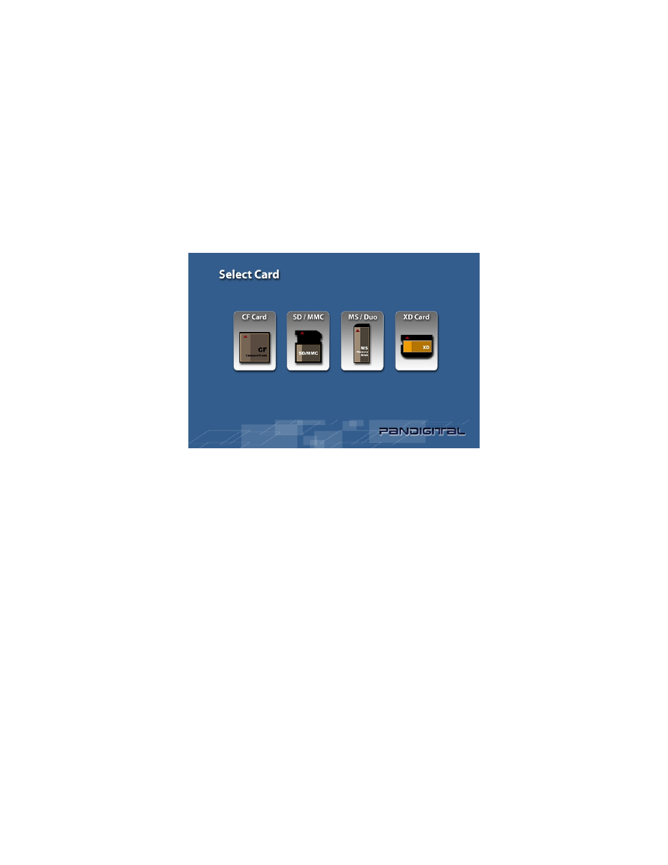Setting up the slideshow, Card selection screen | Pandigital Version: PAN.1 User Manual | Page 8 / 20