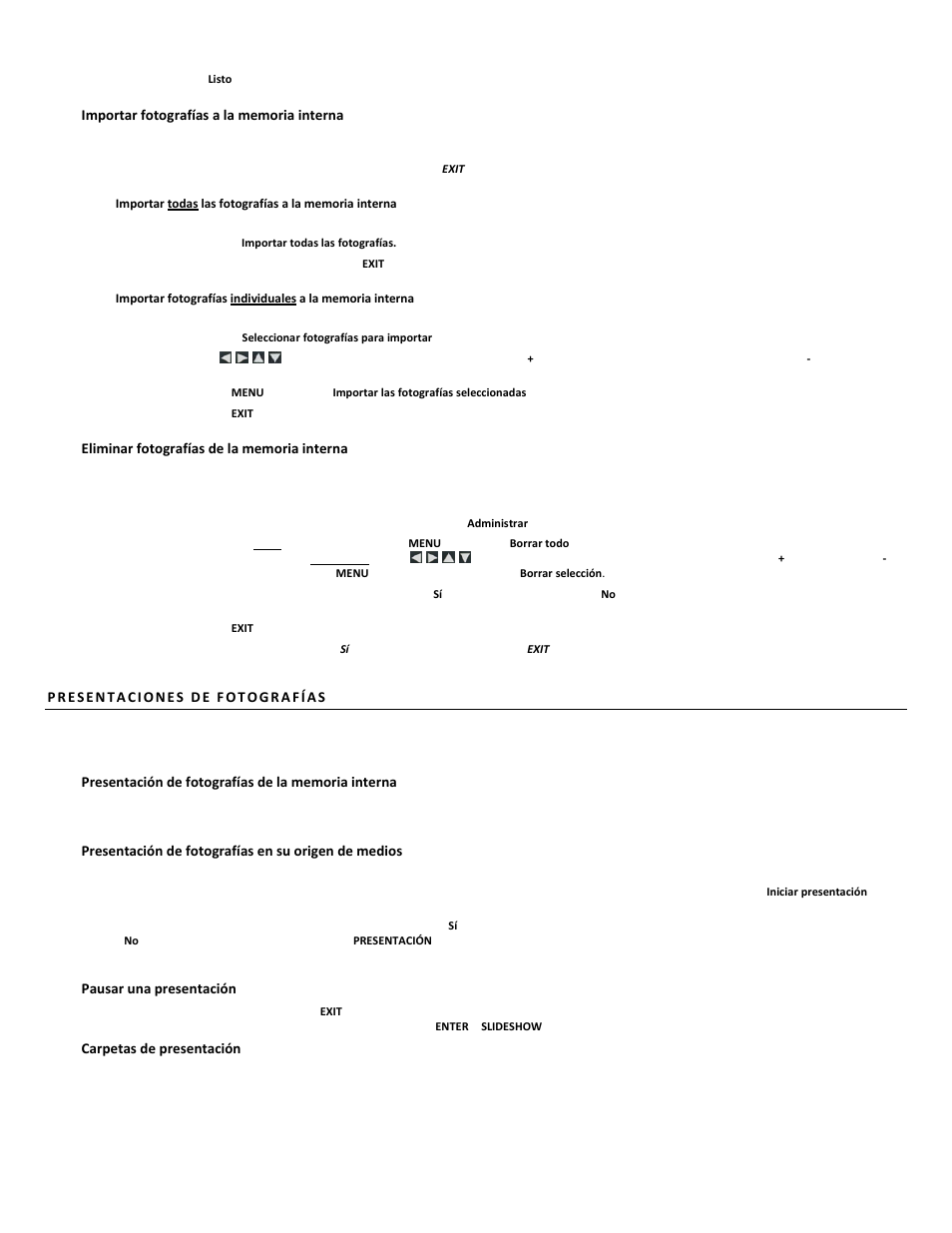 Presentación de fotografías en su origen de medios, Pausar una presentación, Carpetas de presentación | Pandigital PI1051DWCB User Manual | Page 53 / 67