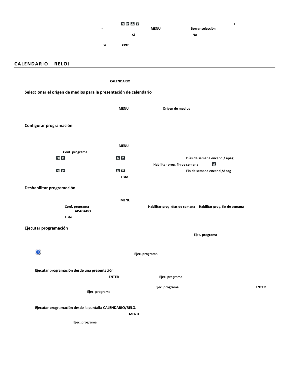 Configurar programación, Deshabilitar programación, Ejecutar programación | Pandigital PI1051DWCB User Manual | Page 57 / 67