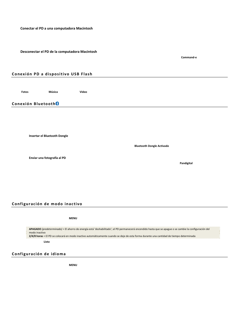 Conectar el pd a una computadora macintosh, Desconectar el pd de la computadora macintosh | Pandigital PI1051DWCB User Manual | Page 64 / 67