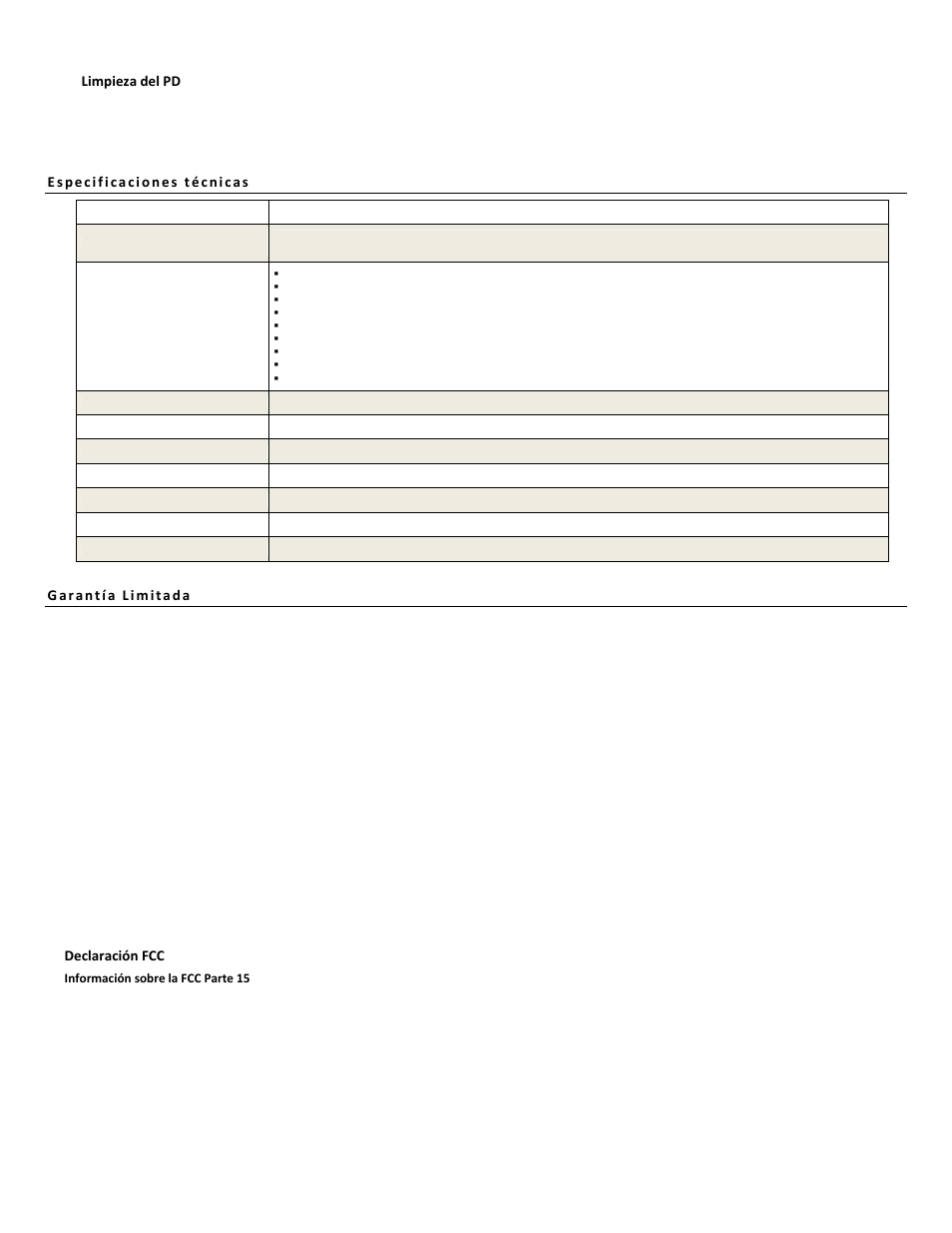 Limpieza del pd, Declaración fcc | Pandigital PI1051DWCB User Manual | Page 66 / 67