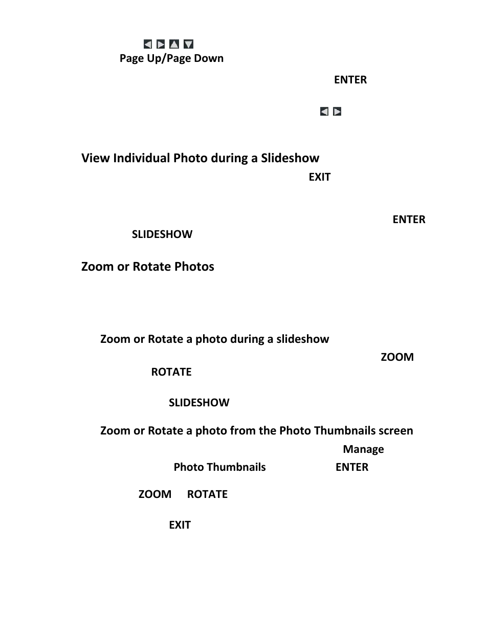 View individual photo during a slideshow, Zoom or rotate photos, Zoom or rotate a photo during a slideshow | Pandigital PI8004W01 User Manual | Page 15 / 54