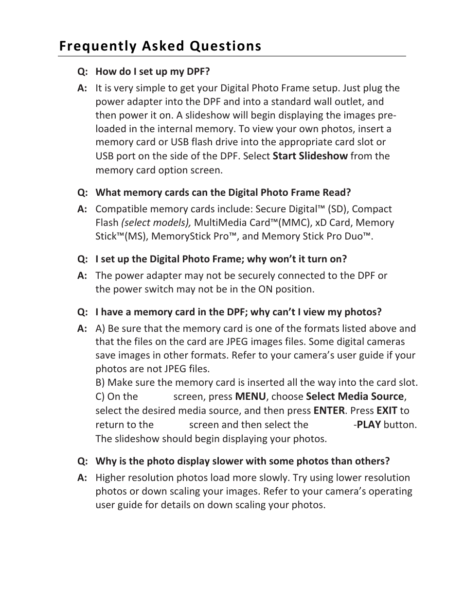 Frequently asked questions | Pandigital PI8004W01 User Manual | Page 49 / 54