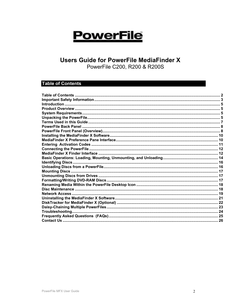 Users guide for powerfile mediafinder x | PowerFile C200 User Manual | Page 2 / 26