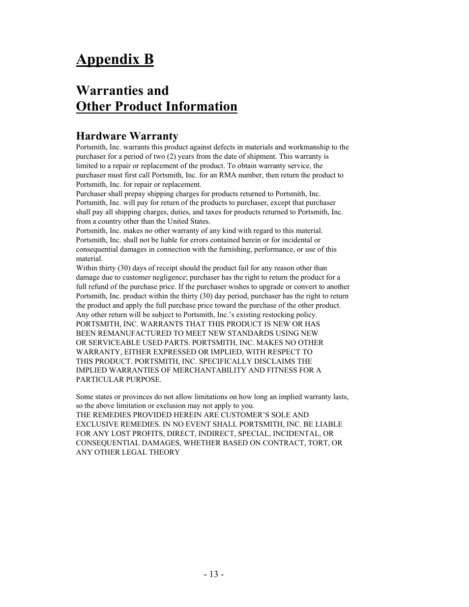 Appendix b, Warranties and other product information | Portsmith PS6PM5E User Manual | Page 13 / 17