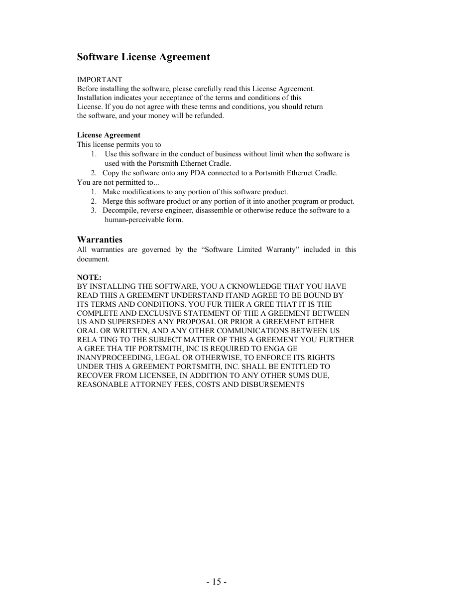 Software license agreement | Portsmith PS6PM5E User Manual | Page 15 / 17