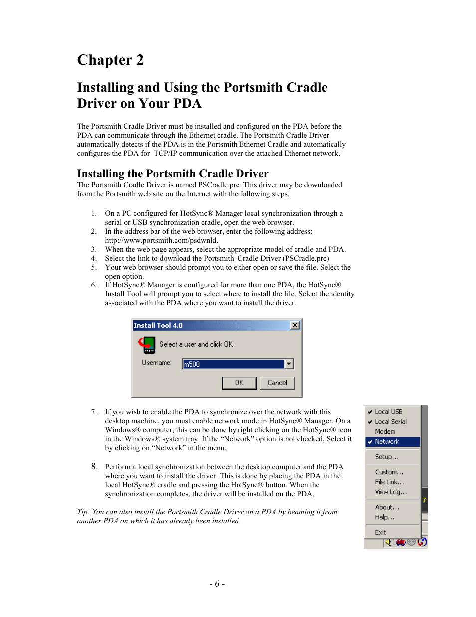 Chapter 2, Installing the portsmith cradle driver | Portsmith PS6PM5E User Manual | Page 6 / 17