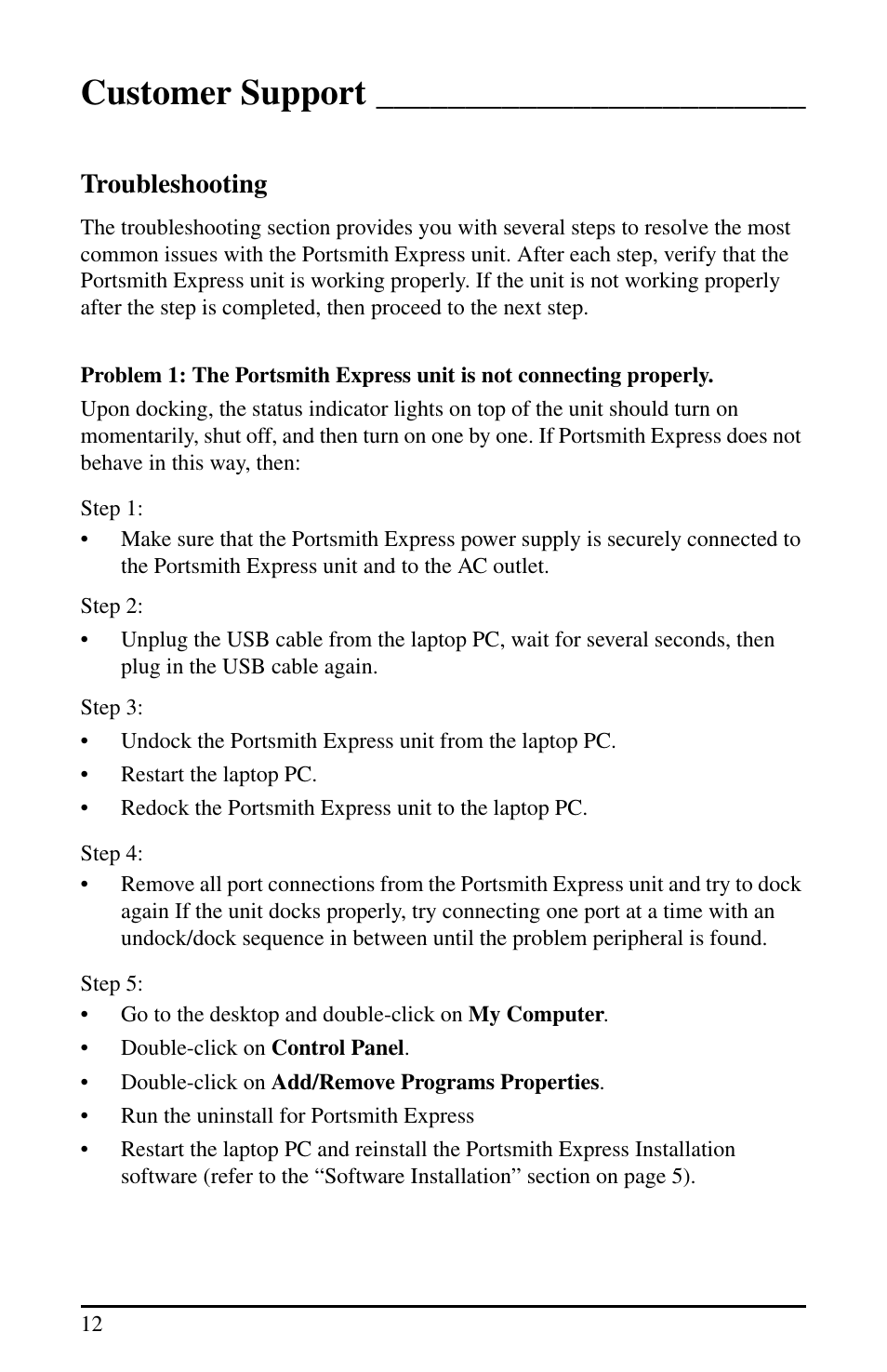 Customer support, Troubleshooting | Portsmith USB User Manual | Page 17 / 27