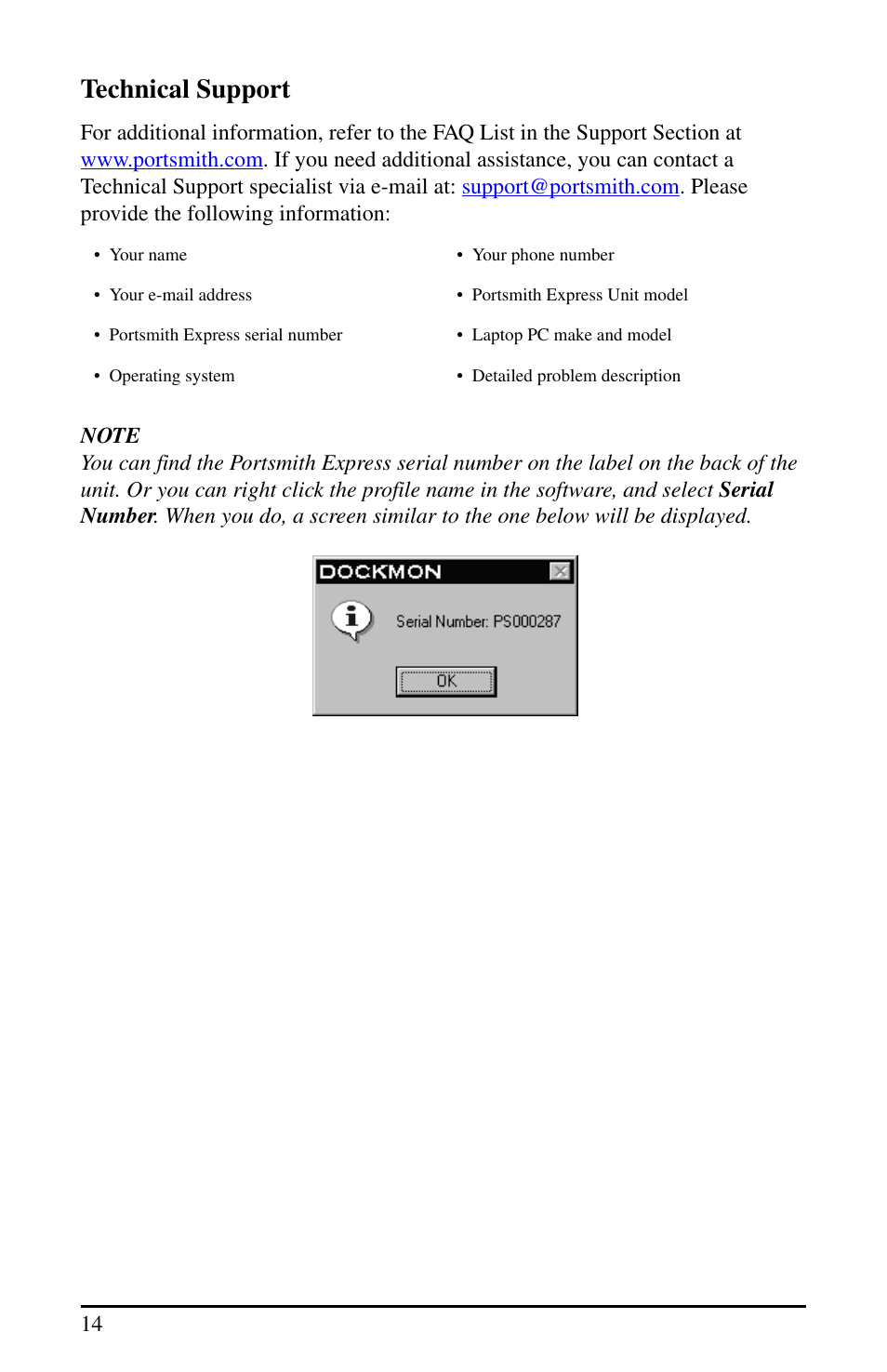 Technical support | Portsmith USB User Manual | Page 19 / 27