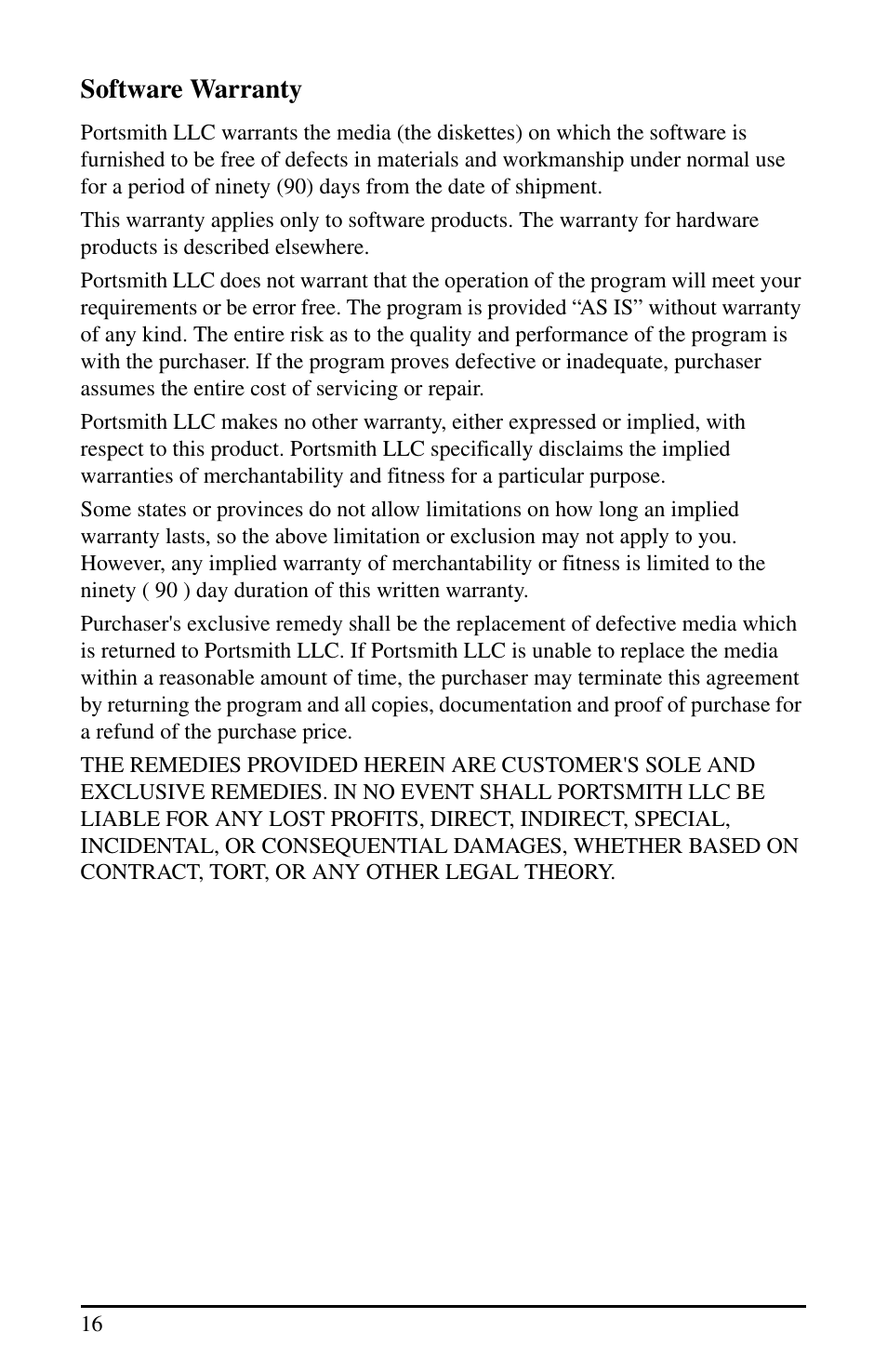 Software warranty | Portsmith USB User Manual | Page 21 / 27