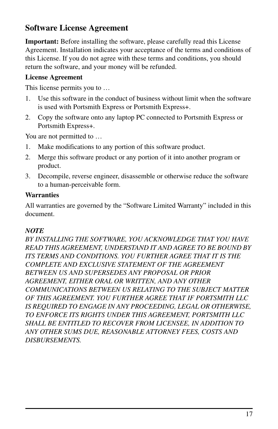 Software license agreement | Portsmith USB User Manual | Page 22 / 27