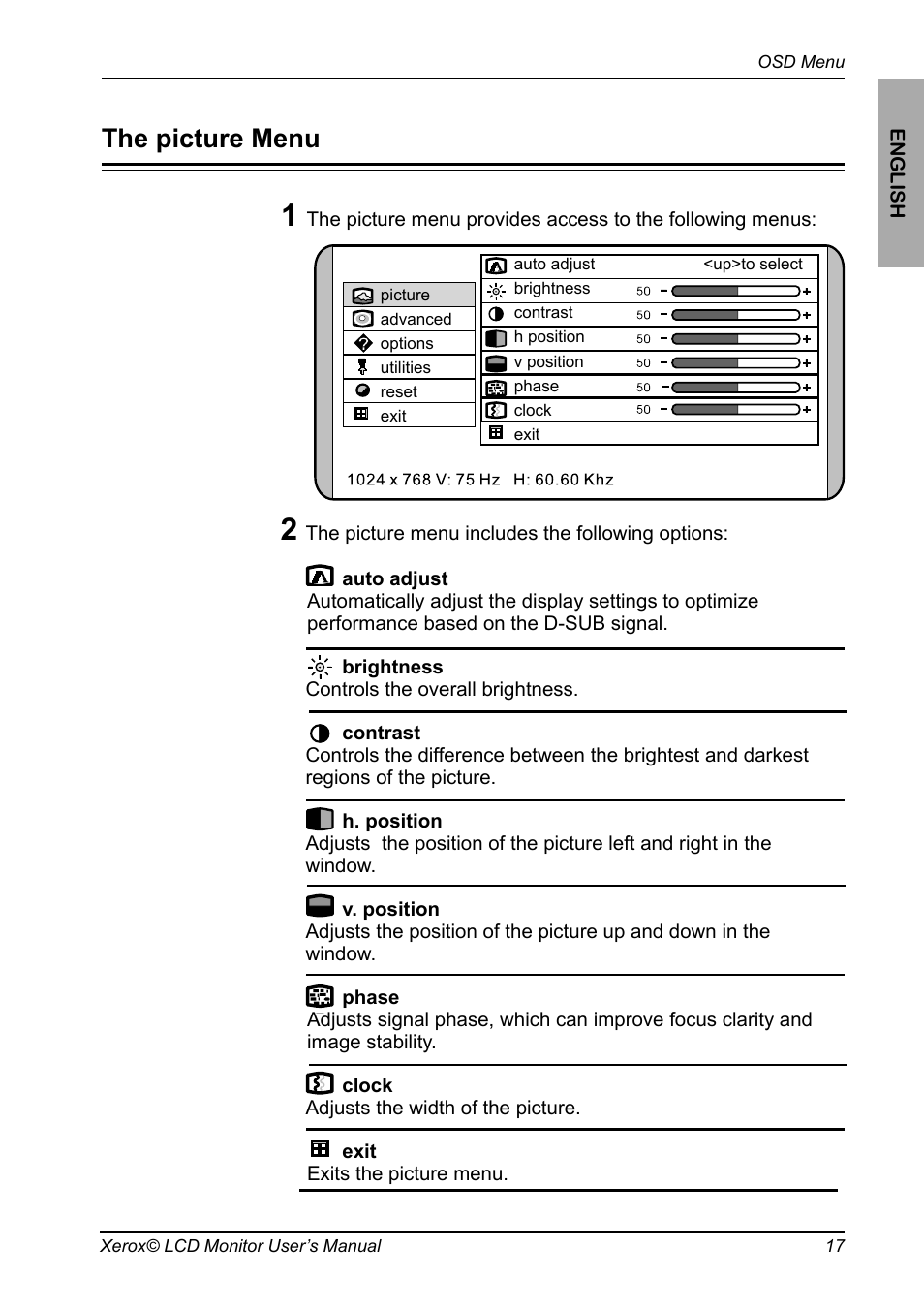 The picture menu | Proview XA3 Series User Manual | Page 18 / 27
