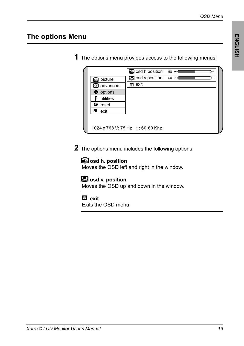 The options menu | Proview XA3 Series User Manual | Page 20 / 27
