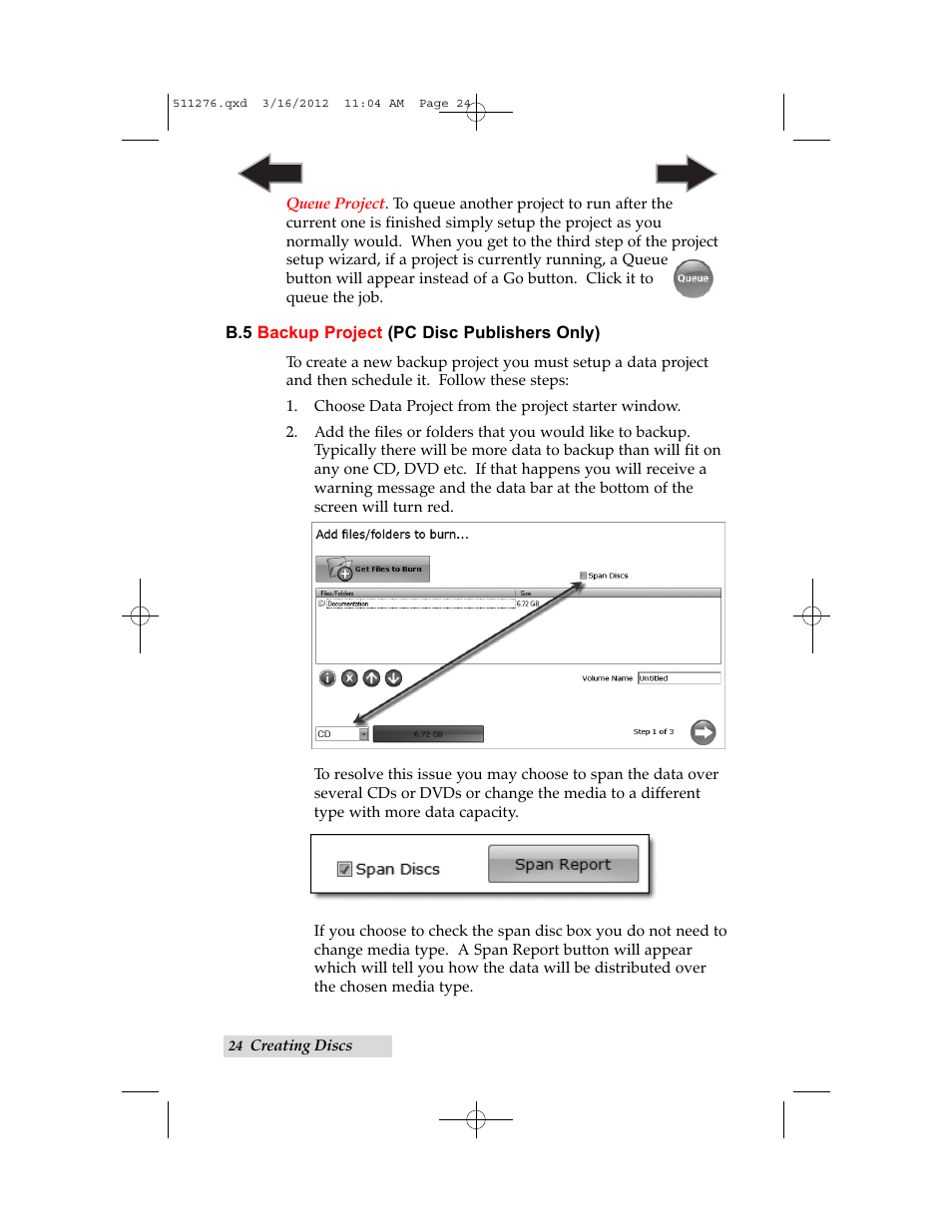 B5. backup project, Pc disc publisher only) | Primera Technology BRAVO 091211-511276 User Manual | Page 28 / 60